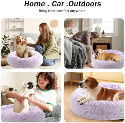 NOYAL Donut Dog Bed for Small Medium Pets, Plush Calming Faux Fur