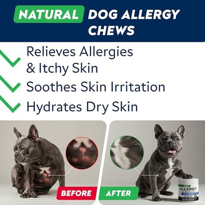 Dog Allergy & Itching Relief - Anti Itch, Skin&Coat Support Chews w/Omega 3