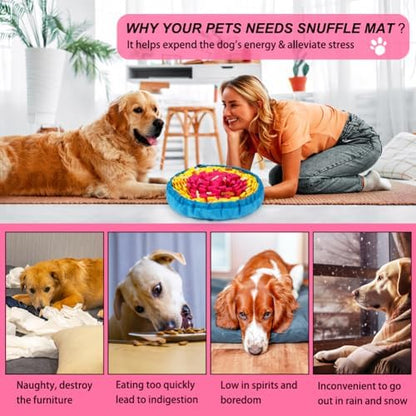 SZEE Snuffle Mat for Dogs, Adjustable Pet Sniff Mat for Interactive Games, Pet Enrichment Toys for Large Medium Small Dogs, Mental Stimulation Training and Slow Eating (Rose Red and Yellow)