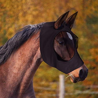 Weewooday 2 Pcs Horse Fly Mask with Ears, Soft Stretchy Horses Face Masks for Flies, Breathable Mesh Eye Cover, UV Protection Horse Masks for Pasture, Barn, Turnout(L,Black, Grey)