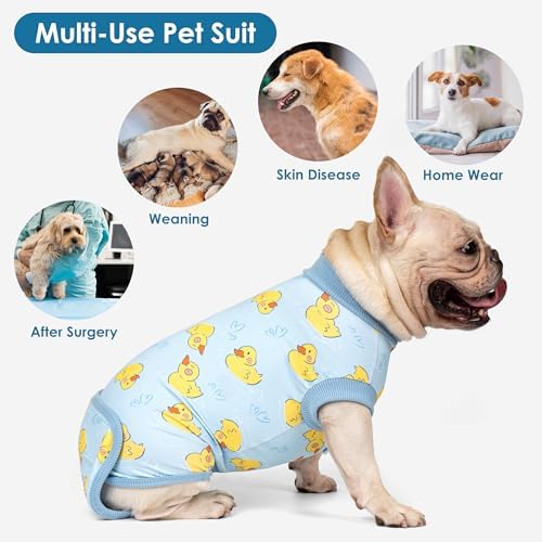 cyeollo Recovery Suit for Dogs Surgery Spay Neuter Onesie, Yellow Duck, XS