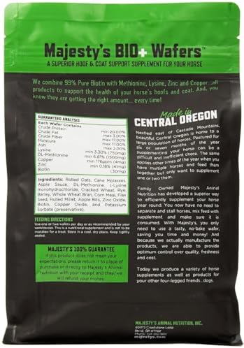 Majesty's BIO+ Biotin Wafers - Superior Horse/Equine Hoof and Coat Support Supplement - Copper, Zinc, Lysine, Methionine - 60 Count (2 Month Supply)