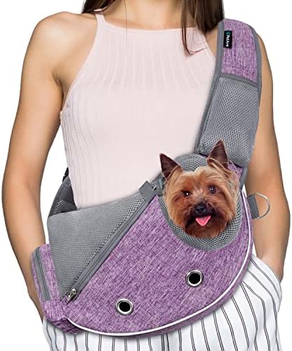PetAmi Small Dog Sling Carrier, Puppy Cat Hands-Free Purse, 5 lb, Purple