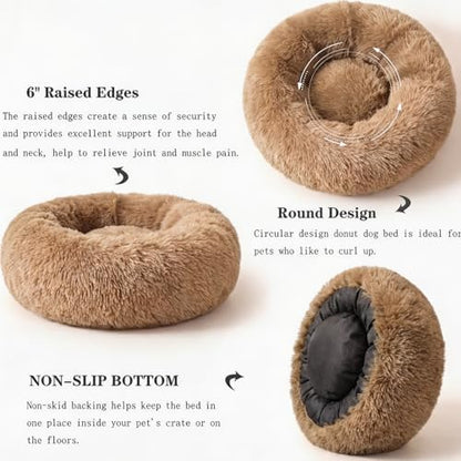 nononfish Cozy Dog Bed for Small Dogs,Soft Plush Donut Pet Bed
