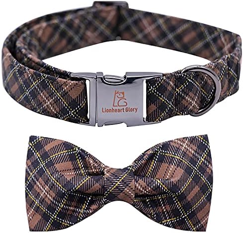 Lionheart glory Premium Plaid Dog Collars, Bowtie Dog Collar, Adjustable Heavy Duty Dog Collar with Bow for Large Dogs