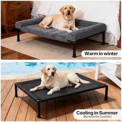 Veehoo Elevated Dog Bed with Fluffy Plush Bolster Cushion, Dog Couch Bed