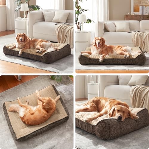 JOEJOY XL Orthopedic Dog Beds Large Sized Dog, Extra Thick Supportive Big Dogs Couch Bed with Sides, Ultra Soft Pet Bed Sofa for Large Dogs, Brown, 38''x28''