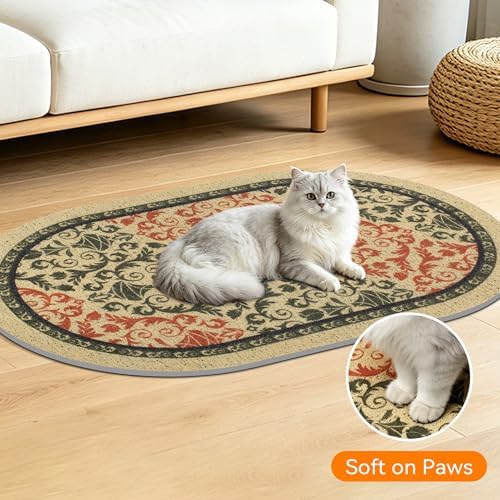 Cat Litter Mat,40"x30" High Density PVC Litter Trapping Mat, Non-Slip, Waterproof & Urine-Proof Litters Catcher Mats, Keep Floor Clean, Soft on Kitten Paws, Cat Essentials Brown-Green