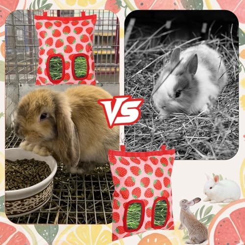 Rabbit Hay Feeder, 2 Hole Washable Hanging Hay Bag for Guinea Pig