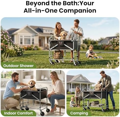 Foldable Dog Bath Cart for Dirty Outdoor Dogs,Adjustable Height pet Bath Cart for Small and Medium Dogs(5-55 lbs) and Cats,Four-Wheel Bathing Cart with Brake,No Need to Carry Your Muddy Pup Home