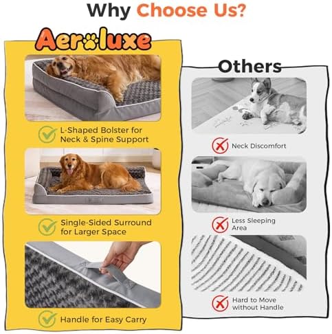 XXL Orthopedic Dog Bed, Extra Large Dogs, 48"x35"x7.5", Grey