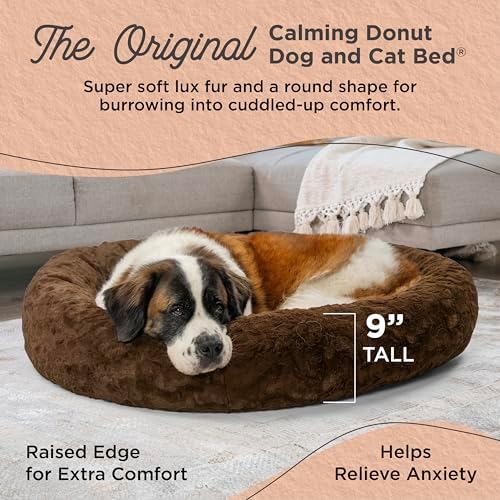 Best Friends by Sheri The Original Calming Donut Dog Bed for Extra-Large Dogs up to 150 lbs, Lux Faux Fur, Dark Brown, 45" x 45"
