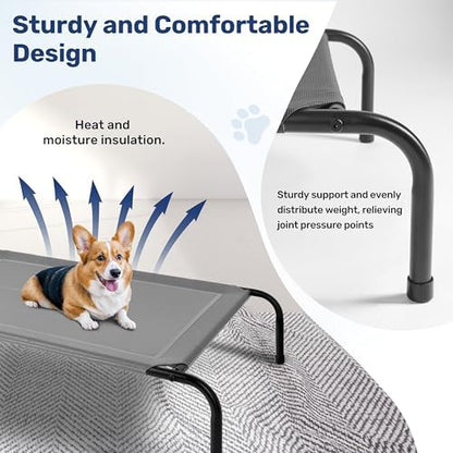 YSSOA Cooling Breathable Elevated Dog Bed, No-Slip Feet, Metal Frame, Indoor and Outdoor, 42x25.2x8 Inch, Grey