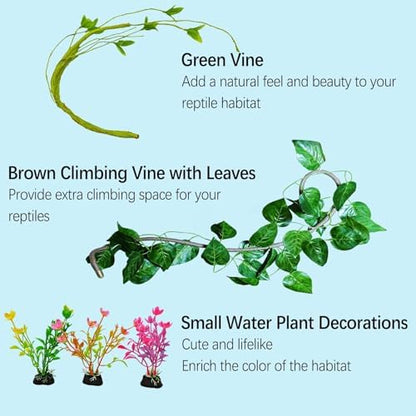 9PCS Reptile Crested Gecko Hide Coconut Hut Climbing Ladder Plants Decor