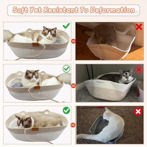 Cat Rope Basket, Oval Cotton Bed with Dual Seasonal Mats