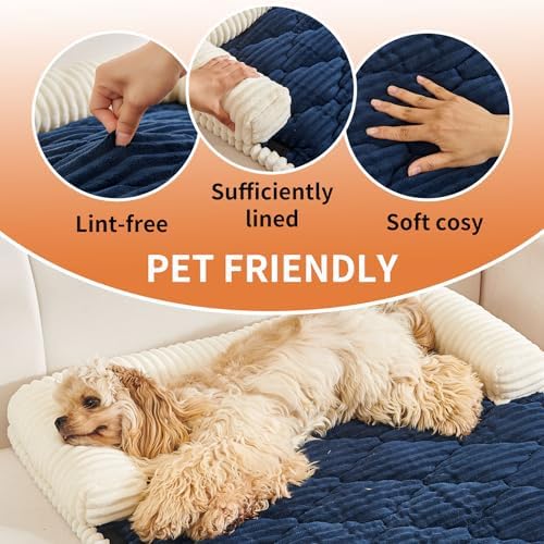 HAOMAIJIA Dog Couch Bed for Large Dogs, Non Slip Pet Couch Covers for Sofa Thick Soft Washable Dog Couch Cover Protector All Seasons Universal Dogs and Cats Bed Mat (Navy Blue, Large)