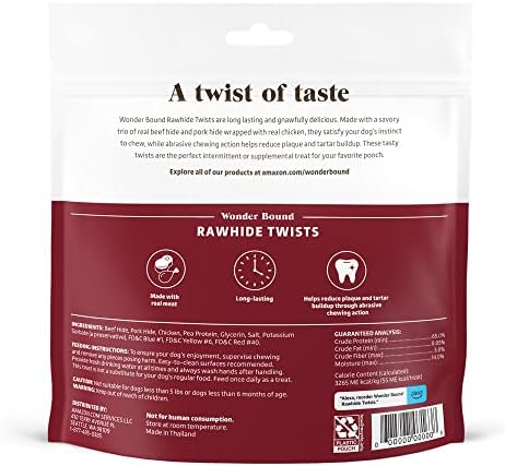 Amazon Brand - Wonder Bound Chicken Flavor Dog Rawhide Twist Sticks, 70 Count, 1.08 pound (Pack of 1)