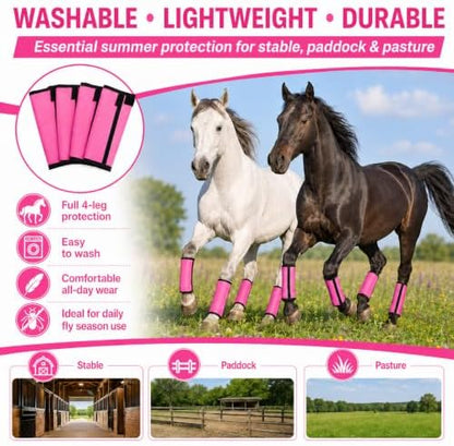 Fly Boots for Horses Set of 4 - Breathable Mesh Equine Leg Protection,Anti-Sag Stay-On Horse Fly Boots,Reduces Stomping & Fatigue,UV-Block, Adjustable Fit for Medium to Large Horses