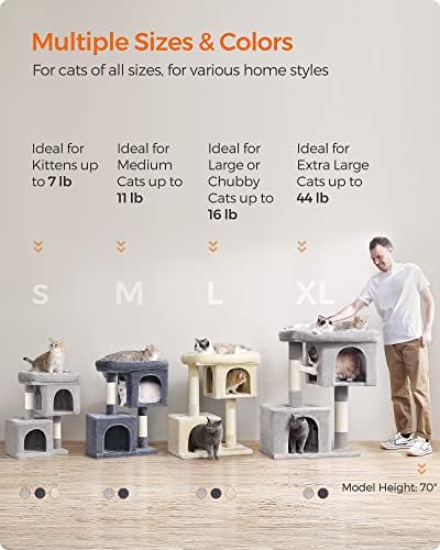 Feandrea Cat Tree, 33.1-Inch Cute Cat Tower, Plush Kitten Condo, Beige