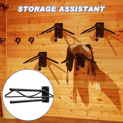 Paterr 2 Pcs Saddle Rack Wall Mount Heavy Duty Saddle Stand Pad Rack Horse Tack Storage for English Western Horses Blanket Stall Supplies Accessories(Black,One Bar)