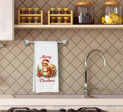 Merry Christmas Squirrel Kitchen Dish Towels Dishcloth 16x24 Inches