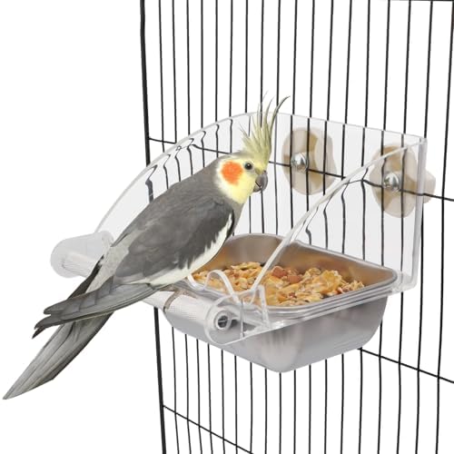 Hypeety Transparent No Mess Bird Feeder for Cage with Anti-Slip Perch