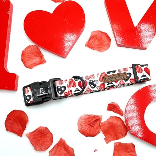 Lionheart glory Valentine's Dog Collar-Red Hearts Cute Spring Dog Collar for X-Small Dogs Female Male Adjustable Heavy-Duty Puppy Collar Holiday Pet Gift