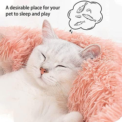 Cat Beds for Indoor Cats - Cat Bed Washable 20/24 inches, Dog Beds for Small Medium Dogs, Anti Anxiety Round Fluffy Plush Faux Fur Pet Bed, Thick Bottom (Pink, Medium)