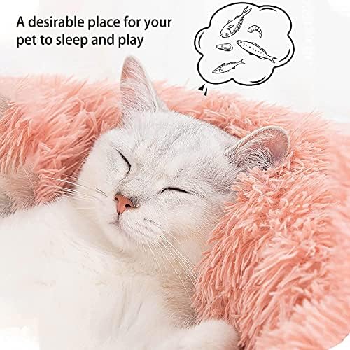 Large Cat Beds for Indoor Cats - Dog Beds for Small Medium Dogs, Anti Anxiety Round Fluffy Plush Faux Fur Pet Bed, Thick Bottom (Pink, Large 24" L x 24" W)