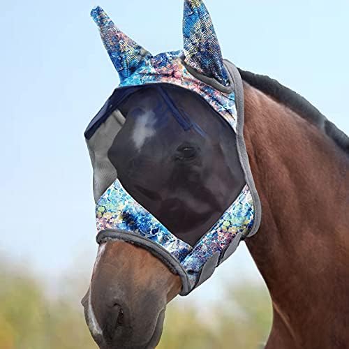 Harrison Howard LumiVista Horse Fly Mask Standard with Ears UV Protection for Horse Pastel Mix S Pony
