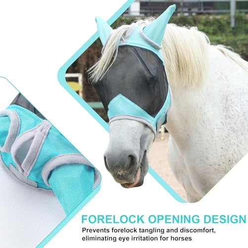 Horse Fly Mask with Ears, Full Face Equine Fly Mask UV Protection