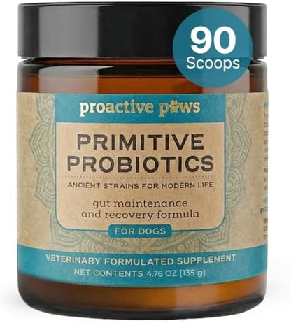 PROACTIVE PAWS Primitive Probiotics for Dogs – Species-Specific & Soil-Based Dog Probiotic Supplement for Gut Health, Digestion, Immune & Calming Support – 90 Scoops