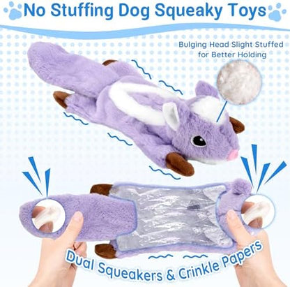 LECHONG 5-Pack Fluff-Free Squeaky Dog Toys - Crinkle No-Stuffing Body & Lightly Filled Head with Treat Hiden Pocket, Dog Toys Bundle for Aggressive Chewers Small Medium Large Dogs to Keep Them Busy