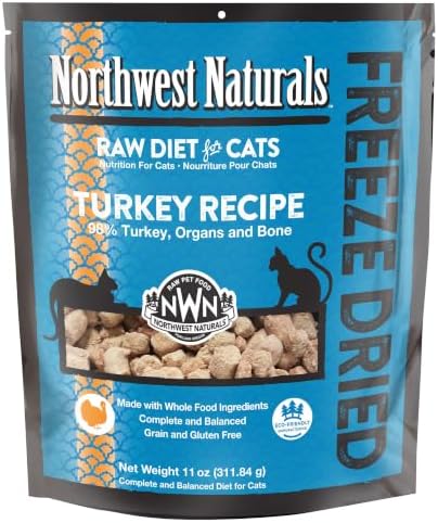 Northwest Naturals Freeze-Dried Turkey Cat & Kitten Food – Bite-Sized Nibbles – Healthy, Limited, Human-Grade Ingredients, All-Natural, High-Protein Raw Diet – Complete & Balanced, Made in USA, 11 oz