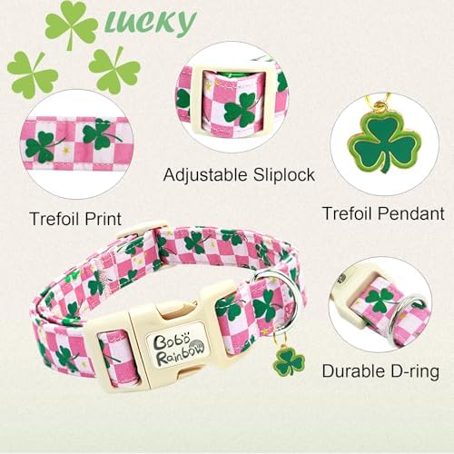 St Patrick's Pink Plaid Trefoil Dog Collar for Large Dogs