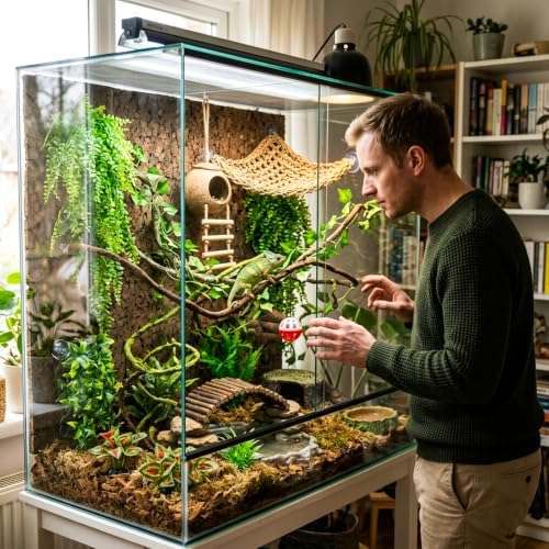 Alotiki Bearded Dragon Tank Accessories, 19 Pcs Reptile Plants Vines and Leaves Crested Gecko Tank, Hammock Flexible Bridge, Jungle Climber for Snake Lizard Chameleon Terrarium Decor