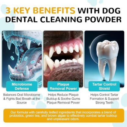 Dental Powder for Dogs, Dog Teeth Cleaning Powder, Teeth Cleaning and Breath Fresher & Plaque and Tartar Remover with Enzyme, Probiotics. PlaqueOff Pet Tooth Cleaning 120 Grams 2 Packs