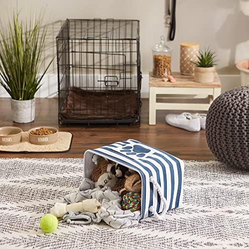 Bone Dry Pet Storage Collection Striped Paw Patch Bin, Small Rectangle, Navy