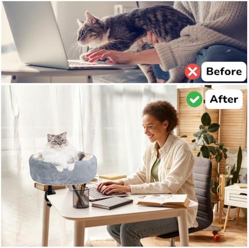 Large Cat Desk Bed, Adjustable, Reversible 2-Tone, Light Gray