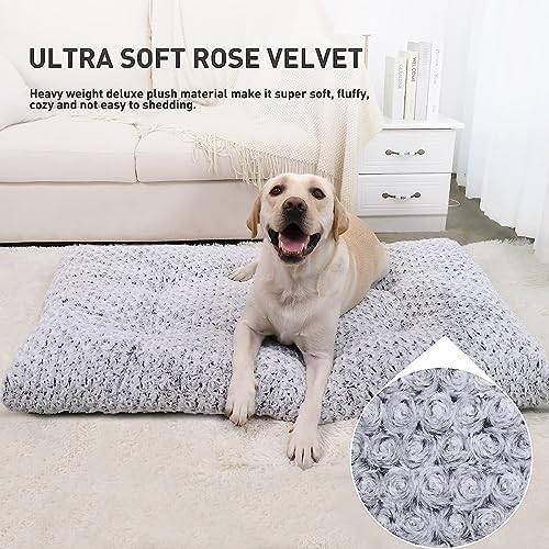KSIIA Washable Dog Beds Jumbo Dog Crate Bed Deluxe Plush Mat 53"x36" Gray