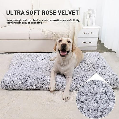 KSIIA Washable Dog Beds Jumbo Dog Crate Bed Deluxe Plush Mat 53"x36" Gray