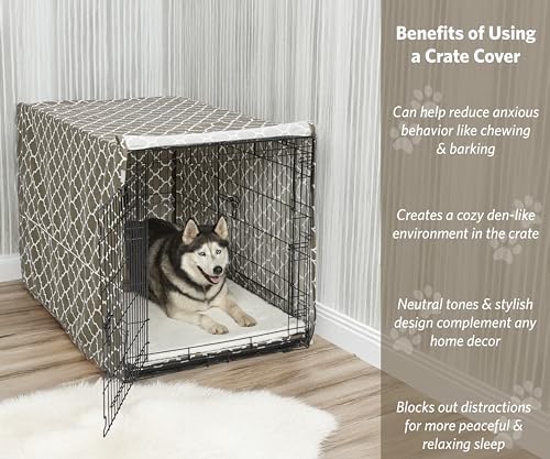 Midwest Homes for Pets XL Dog Crate Cover with Teflon Fabric Protector, Poly-Cotton Privacy Kennel Cover Fits Most 48-inch Crates, Brown Designer Print, Washable, Reduces Barking