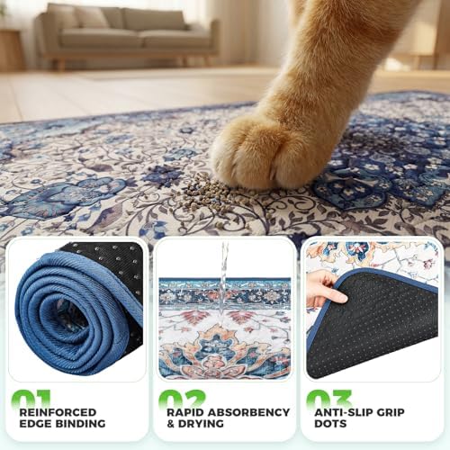 Hompet Cat Litter Mat 2 Pack, 36x48 Large Machine Washable Trapping Mats for Cats, Super Absorbent & Urine-Proof Cat Litter Box Mat for Floor, Waterproof & Non Slip Kitty Litter Rug