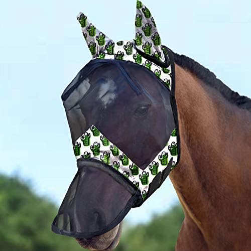 Harrison Howard LumiVista Horse Fly Mask Long Nose with Ears UV Protection for Horse Green Cactus L Full Size