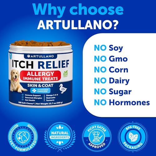 Itch Relief for Dogs - 180 Treats - Dog Allergy Chews - for Skin & Coat