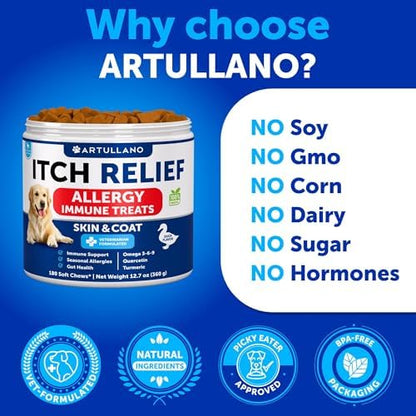 Itch Relief for Dogs - 180 Treats - Dog Allergy Chews - for Skin & Coat