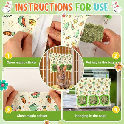 UPINS 2 Pack Guinea Pig Hay Feeder Bag,Bunny Rabbit Cage Bag Hanging Holder