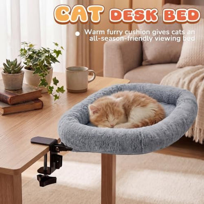 Lewtemi Bedside Pet Bed, Hanging Cat Hammock Attached to Bed or Desk, Gray