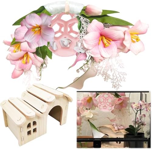 Reptile Hiding Branch &Ball Python - Enrichment Toys for Corn Snake,Tulip Artificial Bouquet Plant Artificial Decor for Snake Cage,Wood House for Leopard Gecko Habitat Lizard Chameleon Ball Pythons