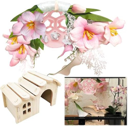 Reptile Hiding Branch &Ball Python - Enrichment Toys for Corn Snake,Tulip Artificial Bouquet Plant Artificial Decor for Snake Cage,Wood House for Leopard Gecko Habitat Lizard Chameleon Ball Pythons